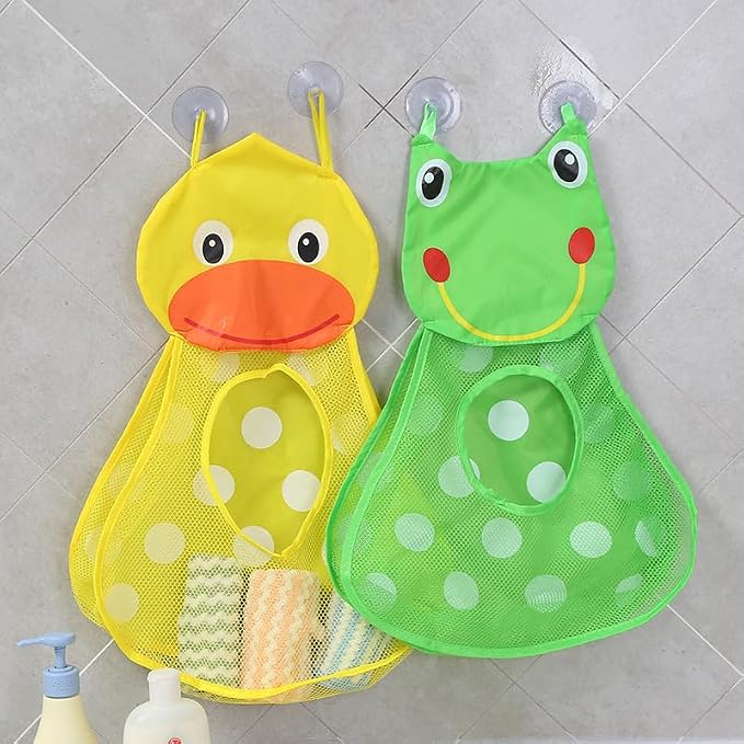 Ximimark 3 pcs Baby Bath Cute Duck Frog Mesh Net Toy Storage Bag with Strong Suction Cups, Bath Game Bag, Bathroom Organizer, for Kids Christmas, Halloween, Thanksgiving Day Gift