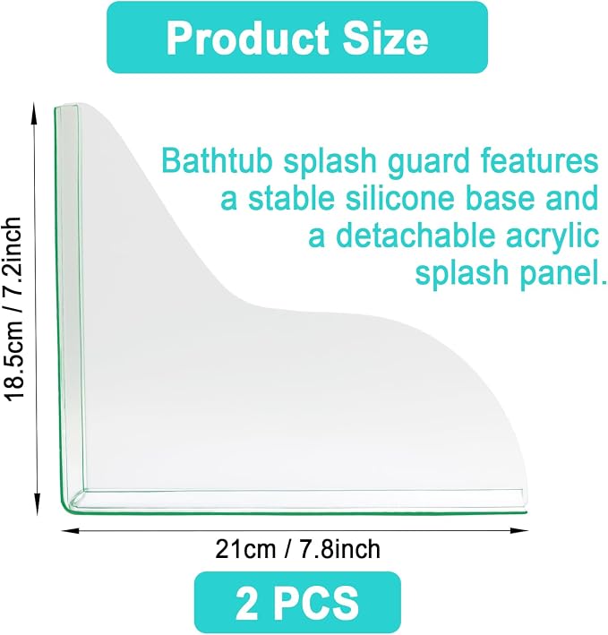 2 PCS Splash Guard for Bathtub 7.8" x 7.2" Self Adhesive Shower Splash Guard Acrylic Shower Corner Water Guard Clear Shower Guards to Keep Water in Shower