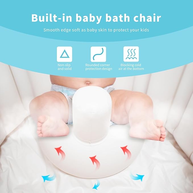 Portable Inflatable Baby Bathtub for Babies 6 Months and Up, Foldable Baby Pool with Anti-Slip Base & Soft Support Seat, Ideal for Travel & Household Use