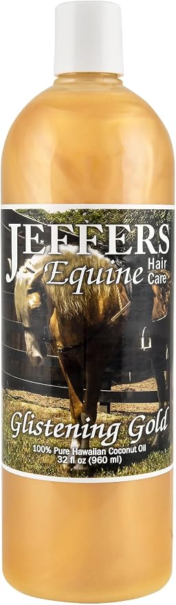 Jeffers Equine Glistening Gold Tearless Horse Shampoo, 32 oz - Concentrated Deodorizing Horse Shampoo w/Pure Hawaiian Coconut Oil & Vitamin E, pH Balanced for Moisturized, Shiny & Show Ready Coats