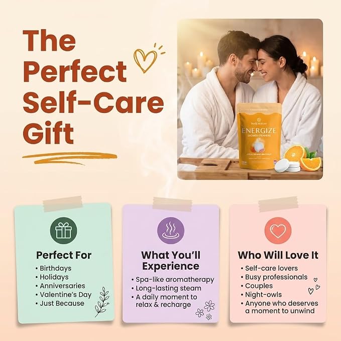 BodyRestore Shower Steamers Aromatherapy, Self Care Gifts, Energize 15 Pack | Birthday Gifts for Women & Men, Spa Stress Relief & Relaxation, Orange & Grapefruit, Essential Oil Tablets