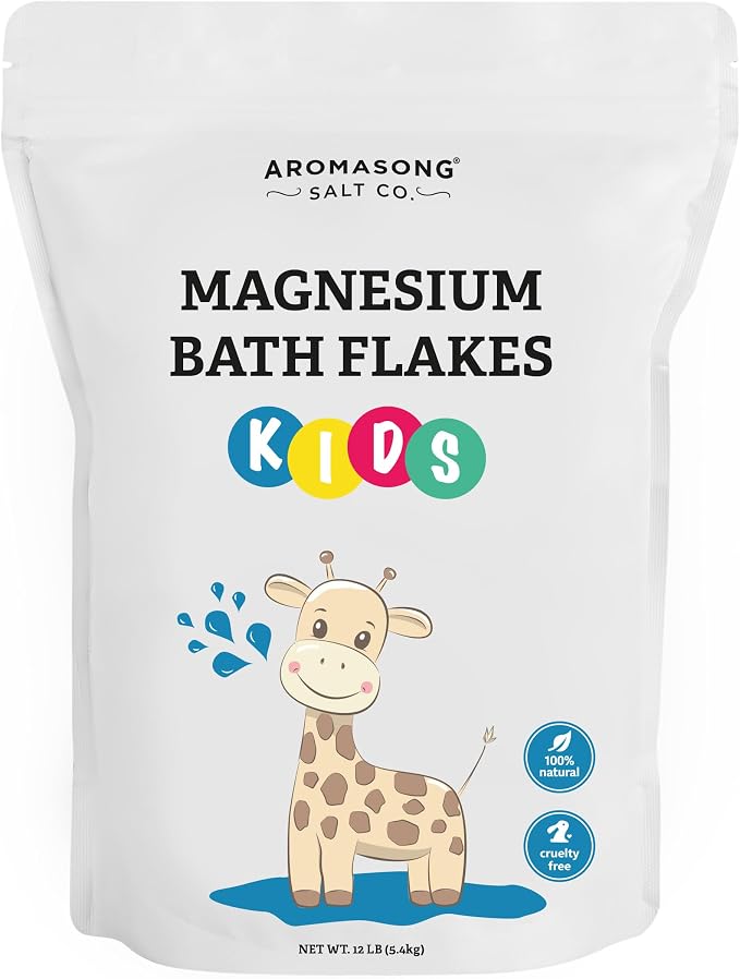 Aromasong Magnesium Flakes for Kids Bath – 12 LB Resealable Bag | Pure Dead Sea Salt Bath Flakes for Kids, Toddlers & Babies | Gentle Calming Epsom Salt Alternative | Soothing Bedtime Detox Soak