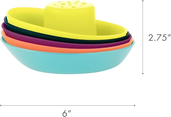 Boon Fleet Toy Boat Baby Bath Toys - Stacking Boat Toy Set for Bath Time Fun - Toddler and Baby Stacking Bathtub Toys With Drain Holes - 5 Count - Ages 10 Months and Up