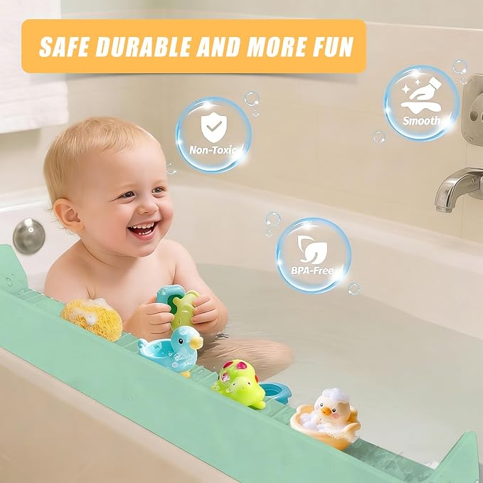 Bathtub Splash Guard - Silicone Bath Splash Protector with Strong Suction Cups, Prevents Water Spills in Bathroom, Easy to Install (Green)