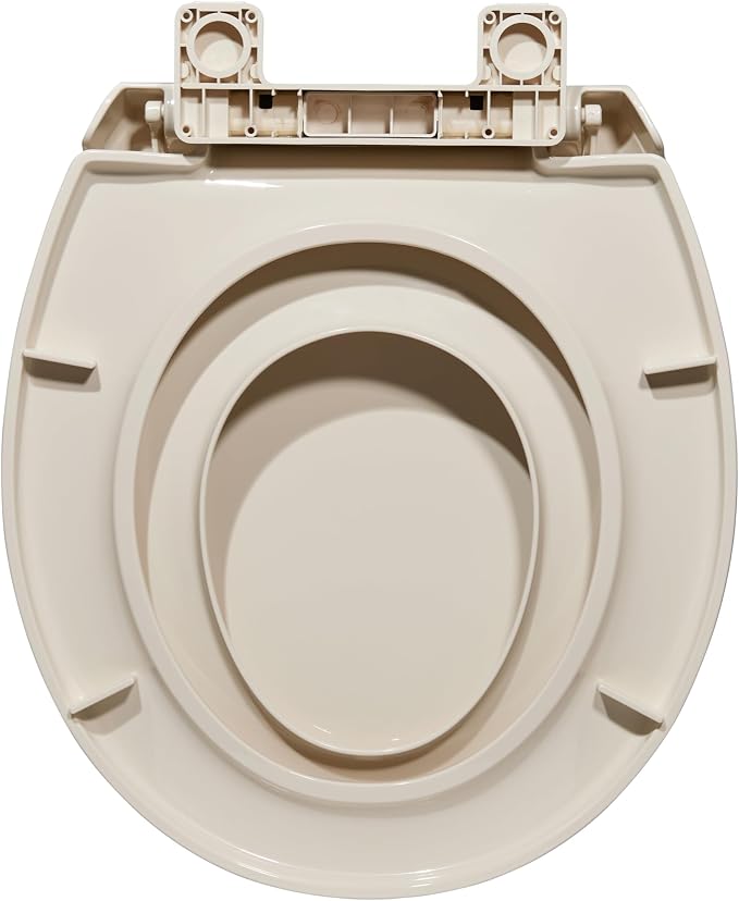 Toilet Seat Cover with Toddler Seat Round – Potty Training Toilet for Kids and Adults, Durable PP Toilet Seat with Built-in Child Potty Seat, Almond