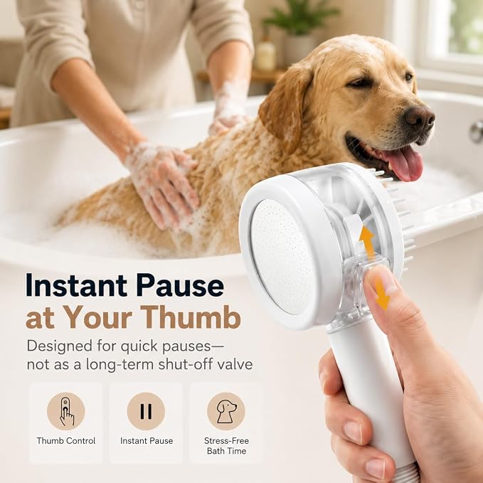 Premium Filtered Dog Shower Attachment, High Pressure Handheld Sprayer with One-Touch Water Control, G1/2" Metal 3-Way Diverter & 100" Hose for Easy Pet Bathing(Silver Spray Face)