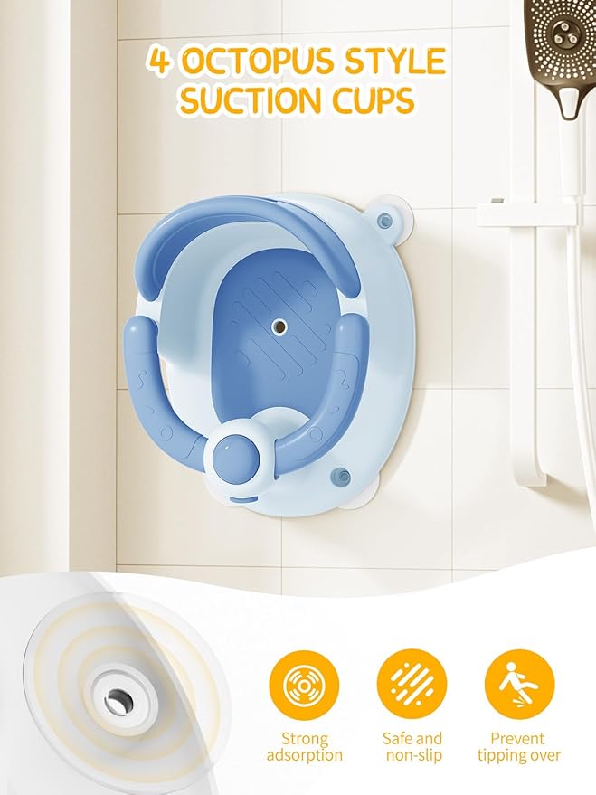 Baby Bath Seat for Babies 6 Months & Up - Bathtub Seats for Babies with 3 Baby Bath Toys, Non-Slip, Comfortable, Infant Bath Essentials-Blue
