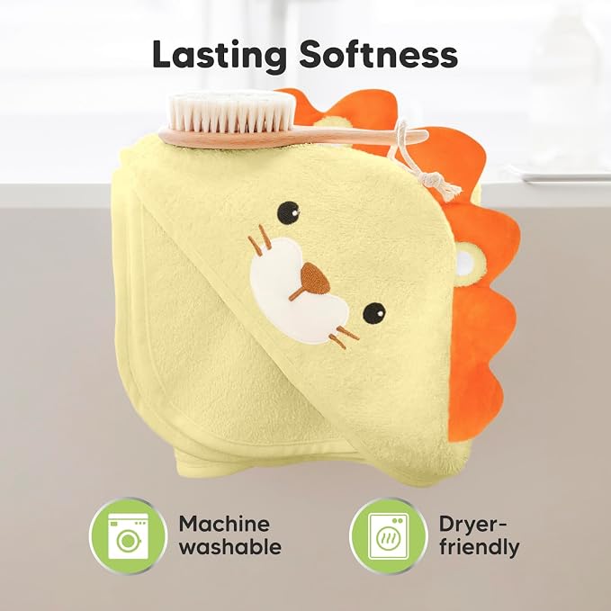 KeaBabies Hooded Baby Towel for Newborn - Viscose Derived from Bamboo Large Baby Bath Towels with Hood for Boys, Girls, Toddler, Extra Absorbent & Soft Newborn Bath Essentials (Lion, Regular)