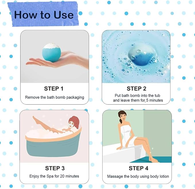 Blue Bath Bombs for Women Spa Gift Set with Peppermint Essential Oils Sea Salt Relaxing Birthday Gift for Her Bubble Bath Skincare Relaxation Aromatherapy Gifts