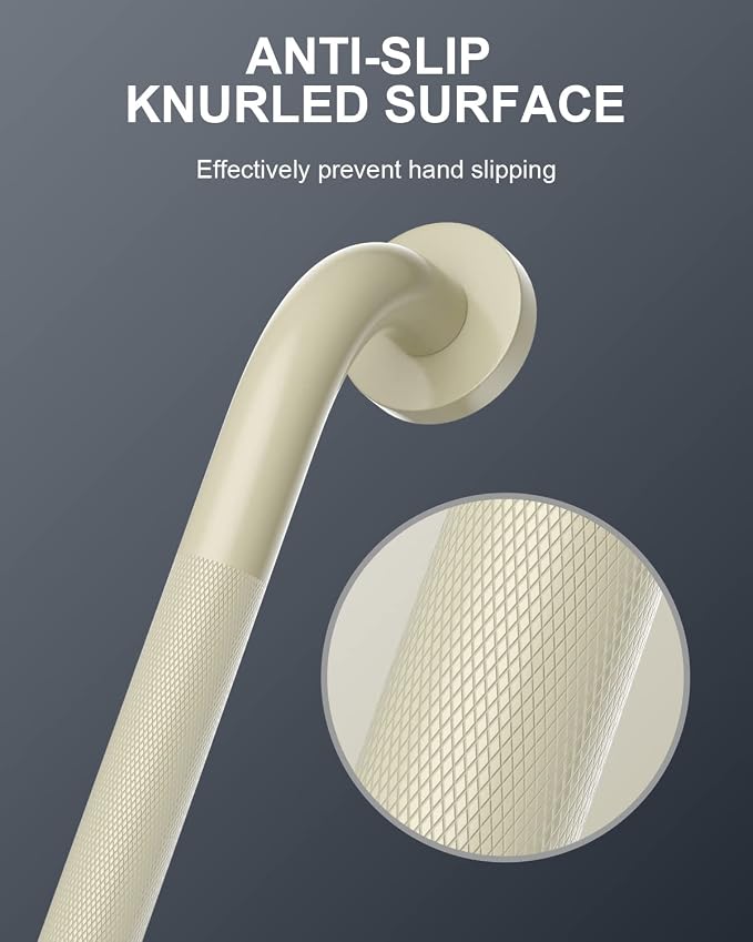 12 Inch Anti Slip Shower Grab Bar Handle Beige White, ZUEXT Stainless Steel Bathroom Grab Bar, Knurled Bathroom Balance Bar, Safety Hand Rail Support,Handicap Elderly Injury Senior Assist Bath Handle