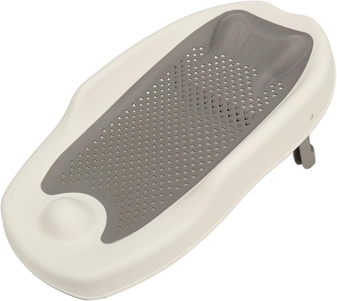 Baby Bath Support for Bathtub or Sink, Home Foldable Ergonomic Heart Shaped Sink, Rinse Tubs Hollow Pattern Infant Holder Rack Pink Bather Newborn to Toddler Tub with Three (Gray)