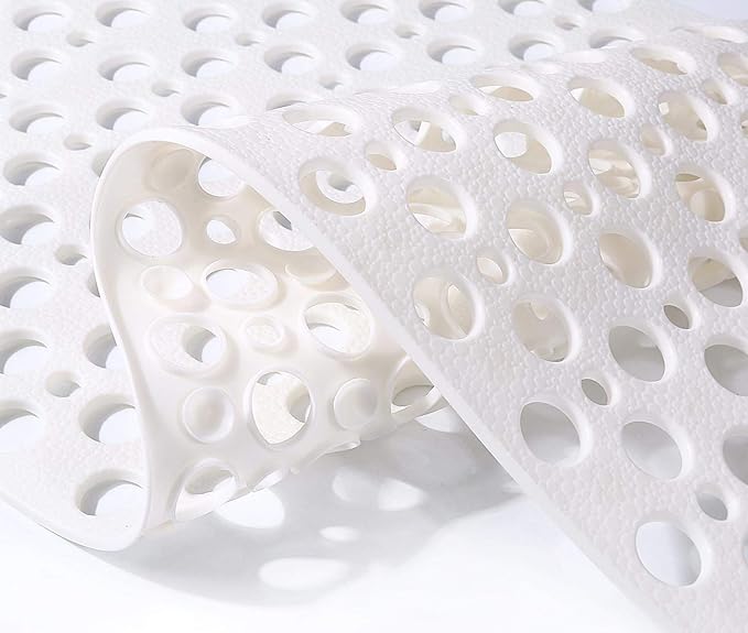 Nonslip Bath Tub Shower Mat with Suction Cups, Extra Soft TPE Bath Mat for Kids, Bathtub Bathroom Mats, Machine Washable, Smooth/Non-Textured Tubs Only, 30L x 17W Inch(White)