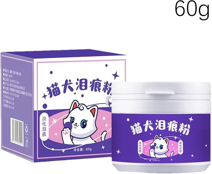 Tear Stain Powder - 60g Formula, Absorbent Care, Gentle Cleaning, Brush Included | Remover for Reducing Eye Marks On Dogs Cats by Absorbing Moisture, Keeping Facial Dry, Neat Appearance, Daily