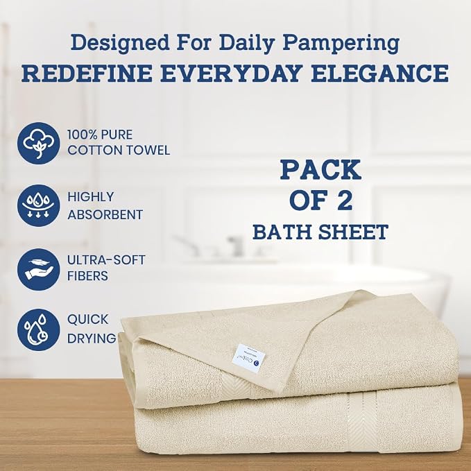 Casa Lino Bath Sheets Set Extra Large - 100% Cotton Extra Large Bath Towels - Highly Absorbent & Quick Dry Oversized Towels for Adults - 36"x72" - Pack of 2 - (Linen Brown)