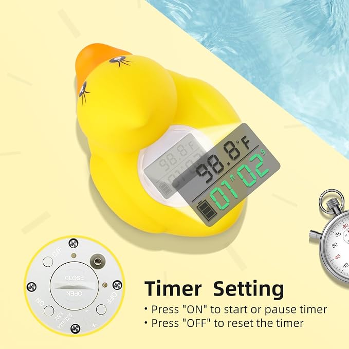 BabyElf Baby Bath Thermometer, Digital Bath Tub Water Temperature Monitor with Fast & Accurate Readings, Floating Duck Toy for Infant & Toddler Bathtub, Room Temperature Display