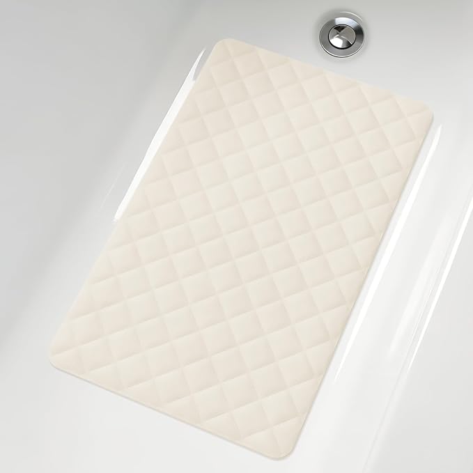 Yolife Bathtub Shower Mat Non Slip, Natural Rubber Bath Tub Floor Liner Mats with Strong Suction Cups for Inside Shower Bathroom, Machine Washable, Soft on Feet, 27.5 x 17 Inch, Beige