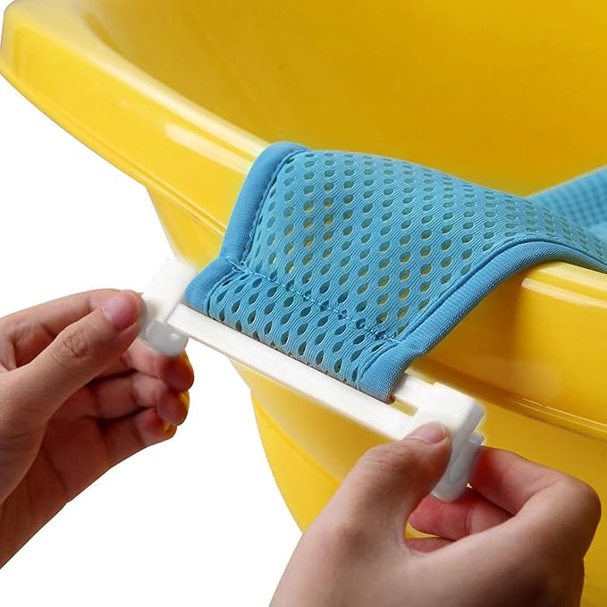 Infant Bath Pad Newborn Bathtub Sling Shower Mesh Cushion Pillow Non-Slip Bath Support Seat Net with 4 Adjustable Safety Belt Buckles Quick Drying Bathing Mat Cradle Hammock for 0-12 Months Toddlers