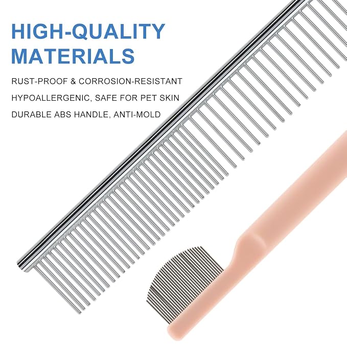 2 Pcs Dog Eye Comb Stainless Steel Pet Grooming Comb, Dog Flea Combs Pet Facial Brush, Round-Tip Arc Teeth Stress-free Tear Stain Remover for Puppy Cat