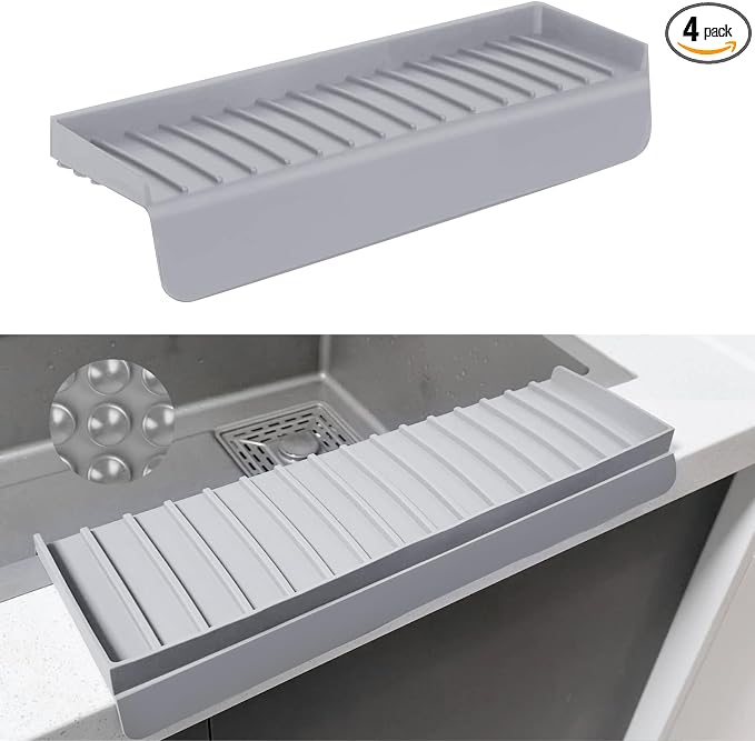 Silicone Sink Edge Protectors - Multifunction Accessories, Splash Guard & Draining Mat for Kitchen, Bathroom Sink, Steel, Granite, Quartz Countertops (Gray, 4 * 14in)