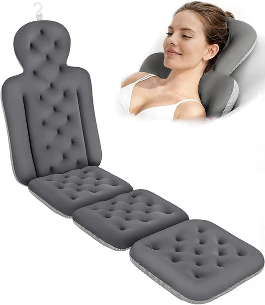 Bath Cushion, Full Body Bathtub Pillow with 160 Suction Cups, Bath Mat for Head and Neck Support, with Laundry Bag (Dark Gray, 60" x 16")