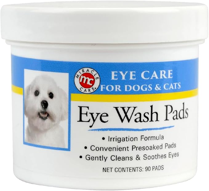 Miracle Care Eye Wash Pads for Dogs and Cats, 90 Pre-Soaked Wipes | Single Use Wipes Gently Clean and Soothe Pet Eyes, Non-Stinging Formula to Remove Eye Debris and Dirt, For Daily Use