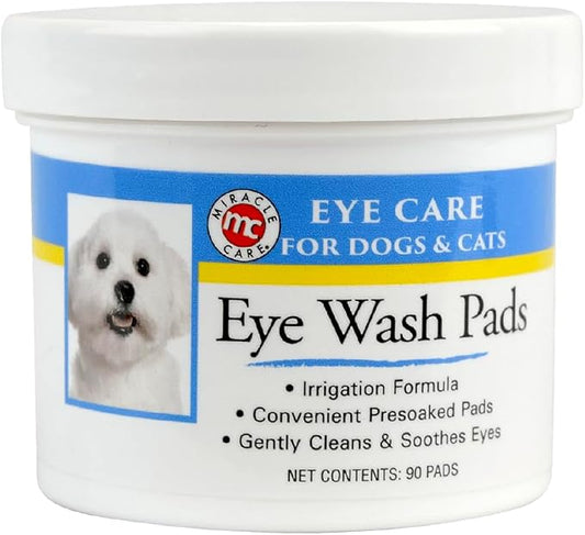 Miracle Care Eye Wash Pads for Dogs and Cats, 90 Pre-Soaked Wipes | Single Use Wipes Gently Clean and Soothe Pet Eyes, Non-Stinging Formula to Remove Eye Debris and Dirt, For Daily Use