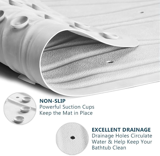 ComfiLife Bath Mat for Bathroom Tub and Shower – Non Slip Extra Large Bathtub Mat with Drain Holes & Suction Cups – Machine Washable Rubber Mats to Keep Bathtub Clean (Cream, Wave 16" x 40")