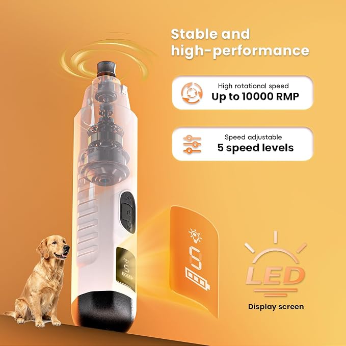 2026 New Silent Groom Pro Dog Nail Grinder, 5-Speed Dog Nail Grinder with Led Light, 40 db Quiet Painless Paws Grooming for Small Medium Large Dogs, USB Rechargeable (White)