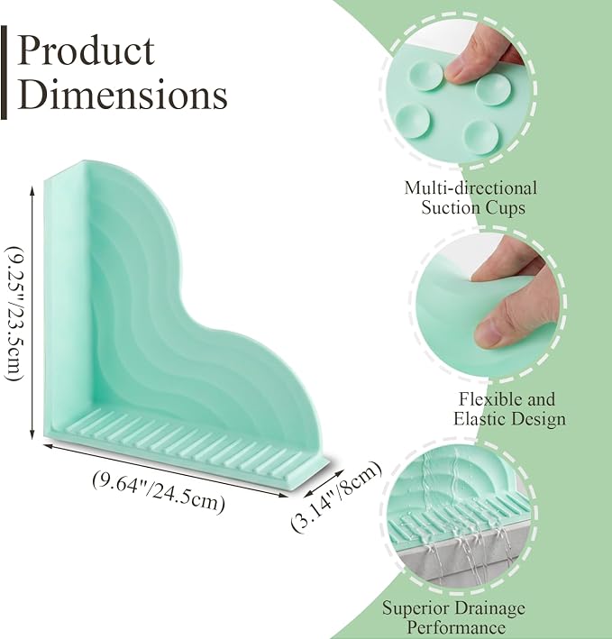 2-Pack Green All-Silicone Bathtub Splash Guards. | No-Glue Corner Water Stopper with Secure Suction Cups, Easy On/Off Bath Tub Leak Proof Barrier for Walk-in Showers.