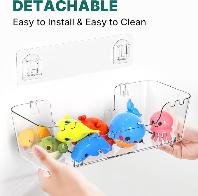 Bath Toy Storage Holder for Bathtub 2 Pack Bath Toy Organizer | Large Capacity, Clear Acrylic Shower Caddy, Waterproof and Rustproof, Multiple Drainage Holes, Suitable for Bathroom