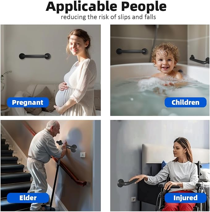 Wall Mounted Handrail Staircase Steps Safety Bar Metal Industrial Stairs Grab Bars Indoor Exterior Outdoor Deck Hand Rail Matte Black Frame Pipe Handle for Elderly (40 Inch 1 Pack)