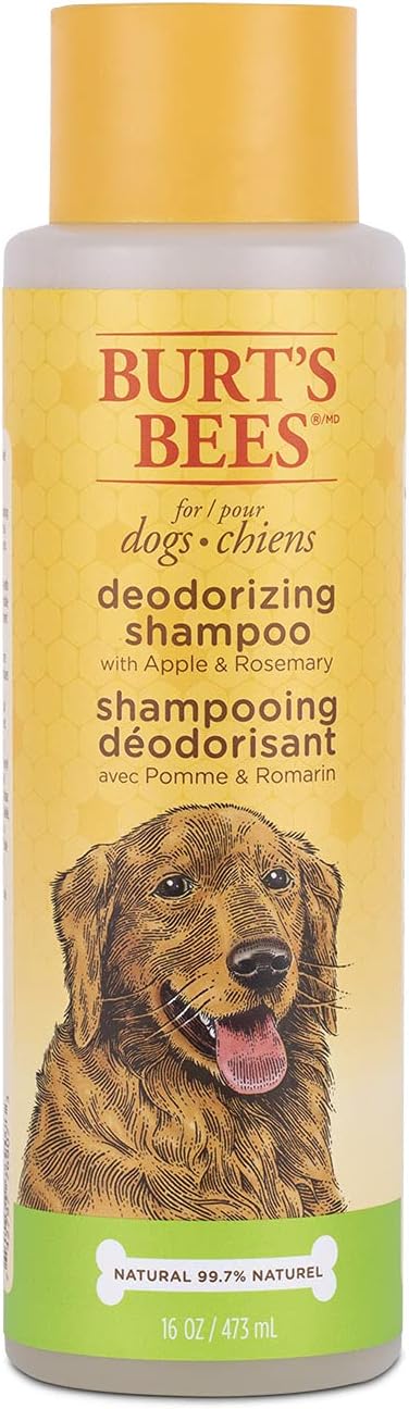 Burt's Bees for Pets Deodorizing Dog Shampoo with Apple and Rosemary, 95% Natural Origin, pH Balanced Deodorizing Shampoo for Smelly Dogs, Free of Sulfates, 16 Fl Oz
