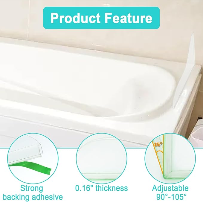 2 PCS Splash Guard for Bathtub 7.8" x 7.2" Self Adhesive Shower Splash Guard Acrylic Shower Corner Water Guard Clear Shower Guards to Keep Water in Shower