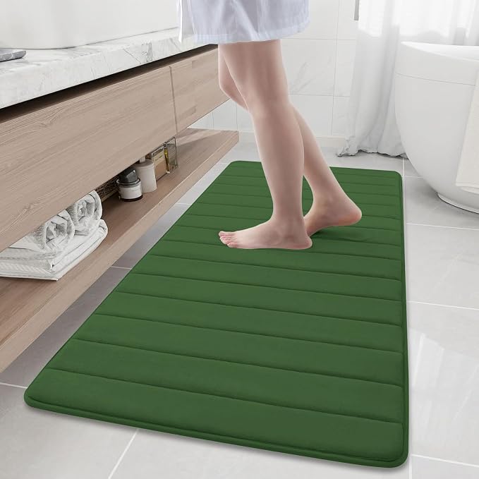 Buganda Memory Foam Bath Mat, 60" x 24", Ultra Soft Bathroom Rugs, Water Absorbent and Machine Washable Bath Rug Runner for Bathroom, Shower, and Tub, Olive Green