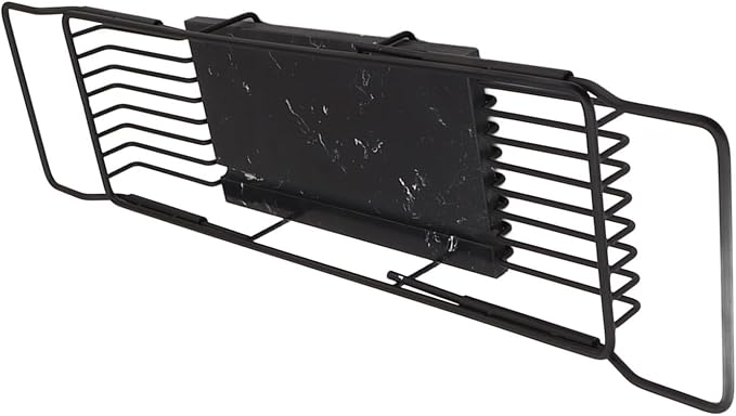 Metal Marble Bathtub Rack, Bathtub Caddy Tray Stainless Steel Shower Caddy Tray with Extending Sides, Bathroom Trays (Black)