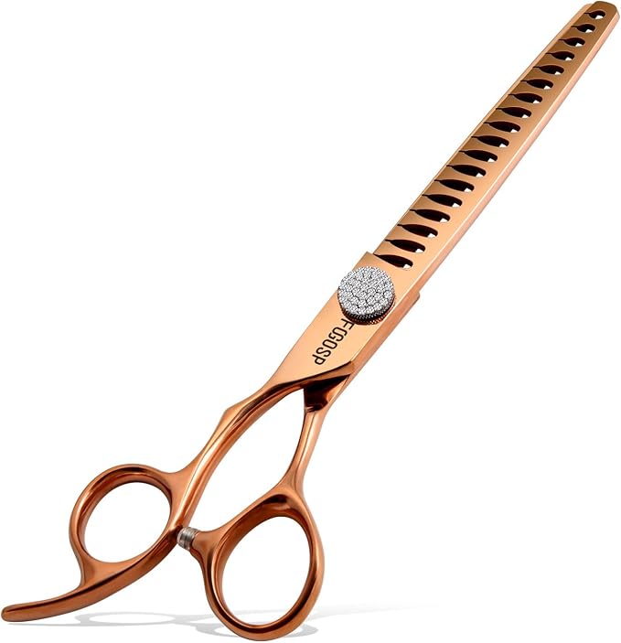 Left Handed Professional Chunkers Dog Grooming Scissors 7'' Rose Gold Titanium Thinning Shears for Dogs Cats Pet Grooming Shears Japanese 440C 70% Thinning Rate 18 Teeth(7,Chunker)
