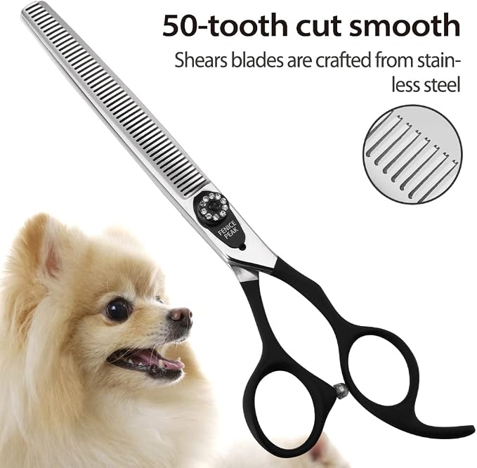 7.5'' Dog Thinning Scissors For Grooming 440C Stainless Steel Black Non-Slip Handle Sharp Blades Professional Pet Trimming Scissors for Cats Thinning Rate 35%