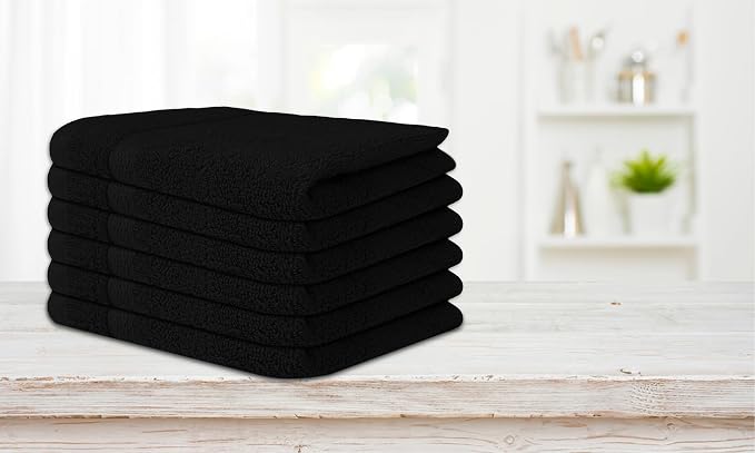 Soft Wash Cloths - 12 Pack Plush and Absorbent Cotton Washcloths for Face, Body, and Baby - Multi-Purpose, Quick-Dry Wash Cloths Set 13x13'' (Black)
