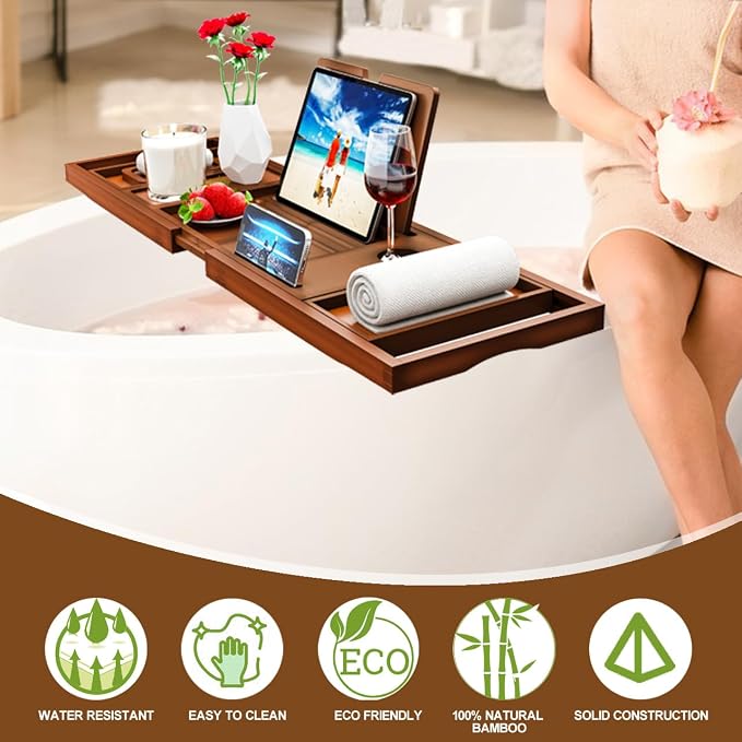 Premium Bathtub Tray Caddy - Bath Table Tray for Bathtub - Bath Tub Tray Table for Bathtub, Expandable Size, Fits Most Bath Tubs