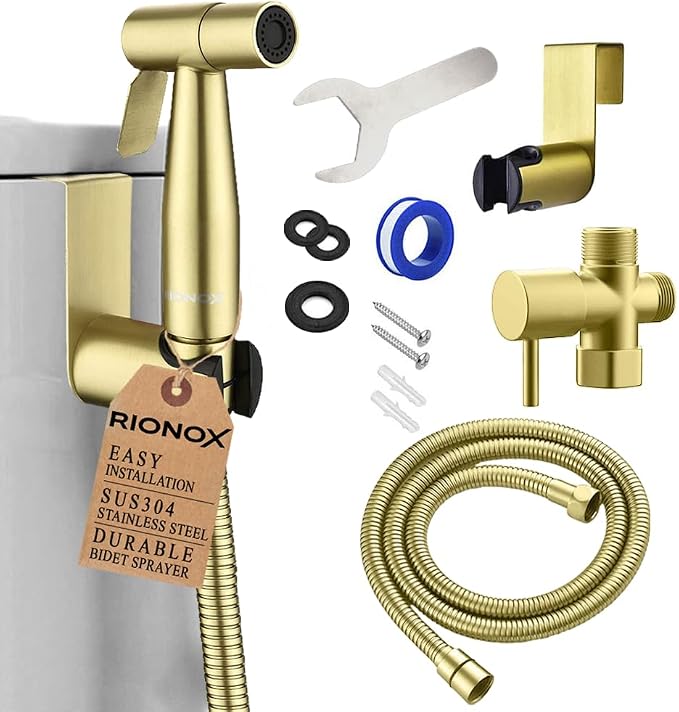 Handheld Bidet Sprayer Kit - Adjustable Water Pressure Jet for Toilet, Bidet for Toilet, Easy Installation, Quality Stainless Steel, Durable Internals, Leakproof Design (Gold)