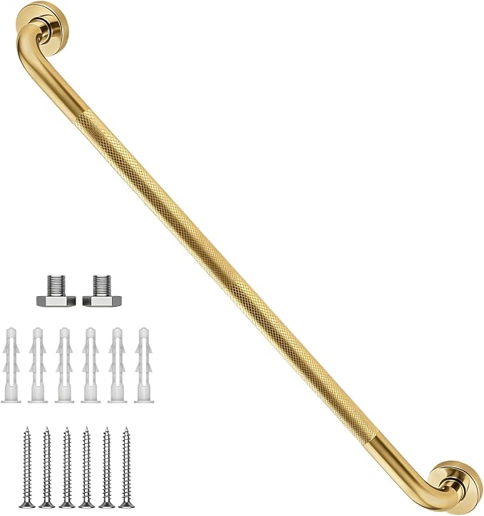 Brushed Gold Grab Bar 36 Inch, 1.25" Dia Anti Slip Safety Bars, 304 Stainless Steel Bathroom Grab Bars Handicap Handrail for Wall, Shower Grip Handle for Seniors Elderly Injury Assist Bath