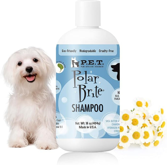 P.E.T. Polar Brite Tangerine Whitening Shampoo — Brightens White & Light-Colored Coats, Tangerine-Botanical Moisture Blend — 5 : 1 Concentrated Cosmetic Grooming Formula (Not a Pesticide) — 16 oz