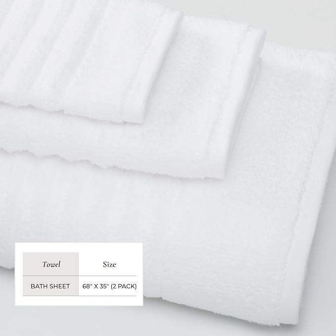 Great Bay Home 2 Pack Bath Sheet Set - 100% Cotton Towel Set - Absorbent & Quick-Dry Towels for Bathroom (White)