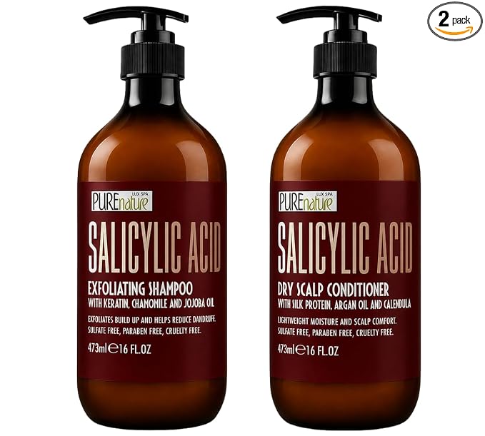 Salicylic Acid Shampoo and Conditioner Set - Sulfate Free, Exfoliating Blend for Scalp - Professional Anti Itch, Deep Cleansing Formula - Build Up Removal for Women and Men - 16 Fl Oz (Set of 2)