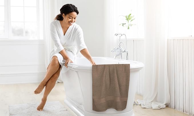 Luxury Bath Towels - 4 Pack Ultra Soft and Absorbent Cotton Bath Towels for Bathroom, Spa, and Hotel Use - Quick-Dry and Durable Towels Set 27x54'' (Brown)