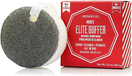 SPONGELLÉ Men's Elite Buffer, Bourbon Absolute | 20+ washes | Body Wash Infused Exfoliating Body Scrubber | Loofah Sponge For Men | Gift For Father's Day, Vegan, Dermatologist-Tested, Made in USA