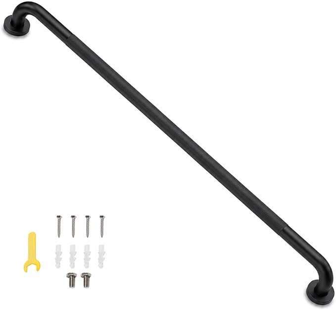42 Inch Shower Grab Bar, Matte Black Bathroom Grab Bar Handle with Anti-Slip Knurled Grip, Stainless Steel Bath Balance Bar, 1.25" Diameter Bath Safety Bar Support for Seniors Elderly Pregnant