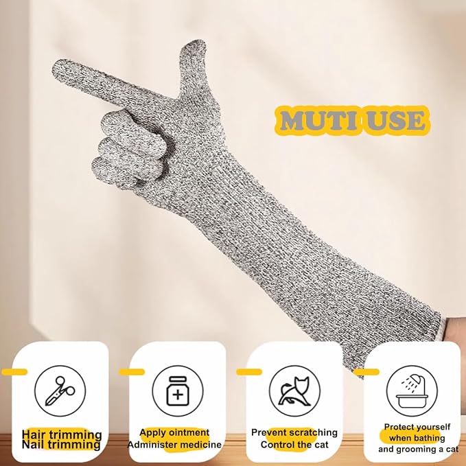 Flexible Pet Handling Sleeves Cat Shower Gloves, Cat Grooming Arm Sleeves, Anti-Scratch & Bite Resistant Protective Sleeves for Cats Puppy Birds (40CM/15.7")