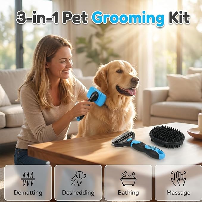 Double-Sided Dematting Comb for Dogs and Cats, Hurtless Shedding Deshedding Undercoat Rake, Portable Pet Grooming Brush Pet Grooming Tool (White)