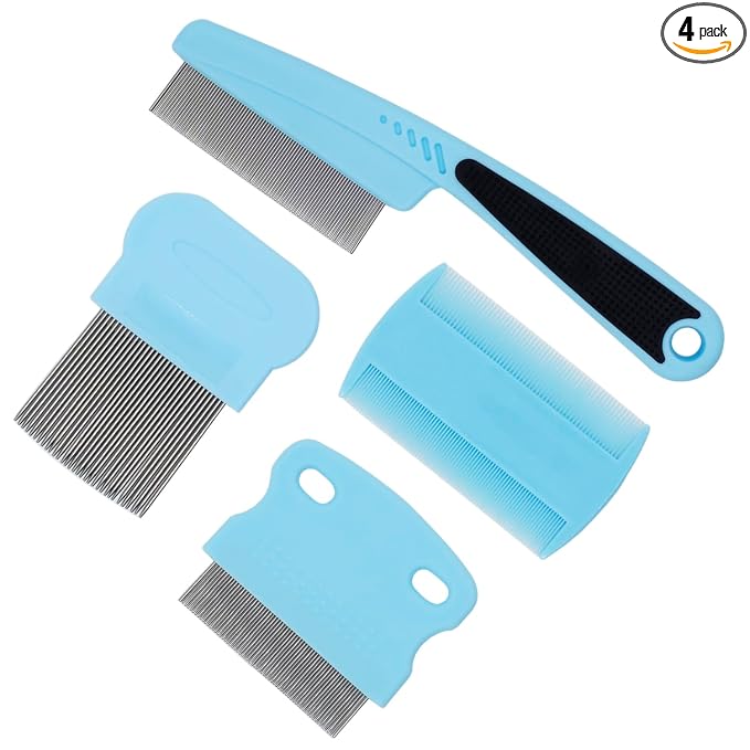 Flea Comb 4-Pieces Jade Green with High Strength Teeth Pet Tear Stain Remover Combs, Dog Cat Grooming Set Effective Float Hair Remover